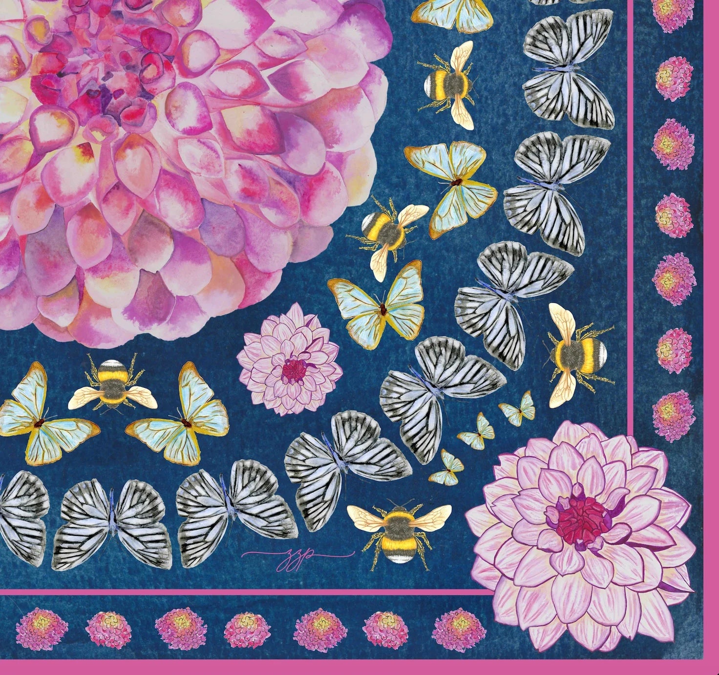 Dahlia Days Scarf - Dark Denim - Silk/Cotton by ZZ Perry