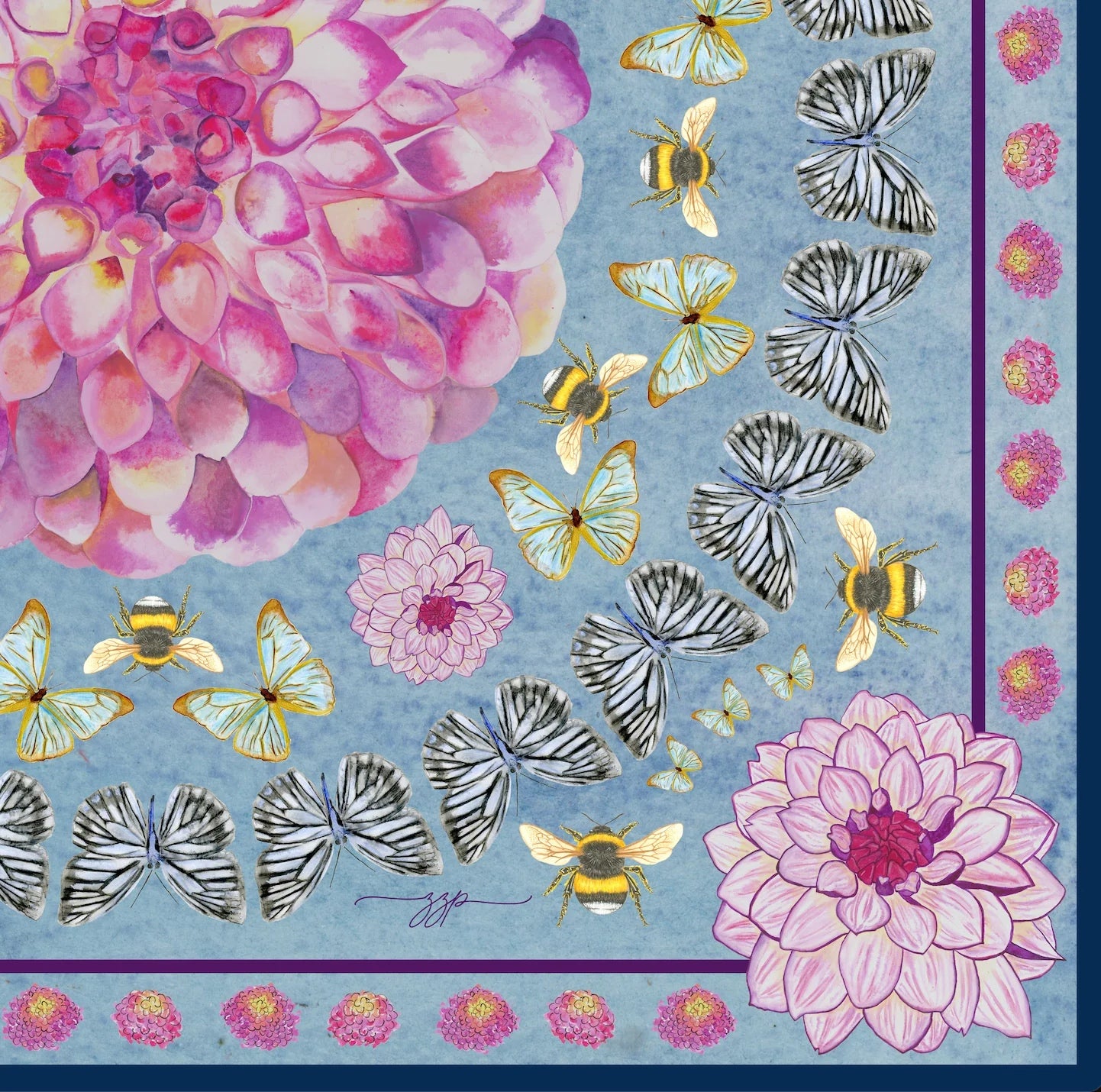 Dahlia Days Scarf - Light Wash Blue - Silk/Cotton by ZZ Perry