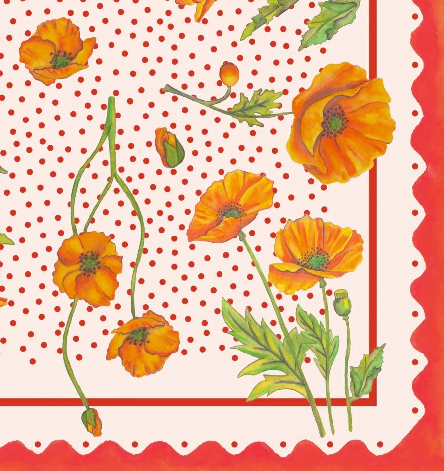 Poppy Flower Scarf - Orange Red - Silk/Cotton by ZZ Perry
