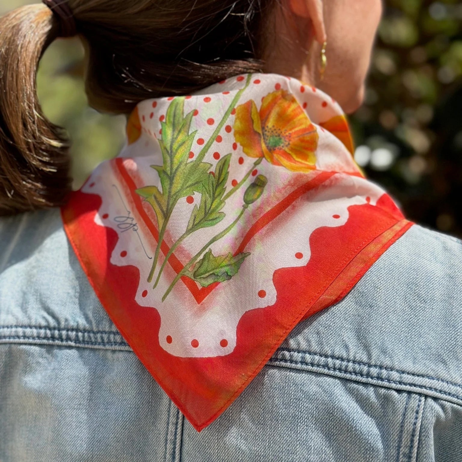 Poppy Flower Scarf - Orange Red - Silk/Cotton by ZZ Perry