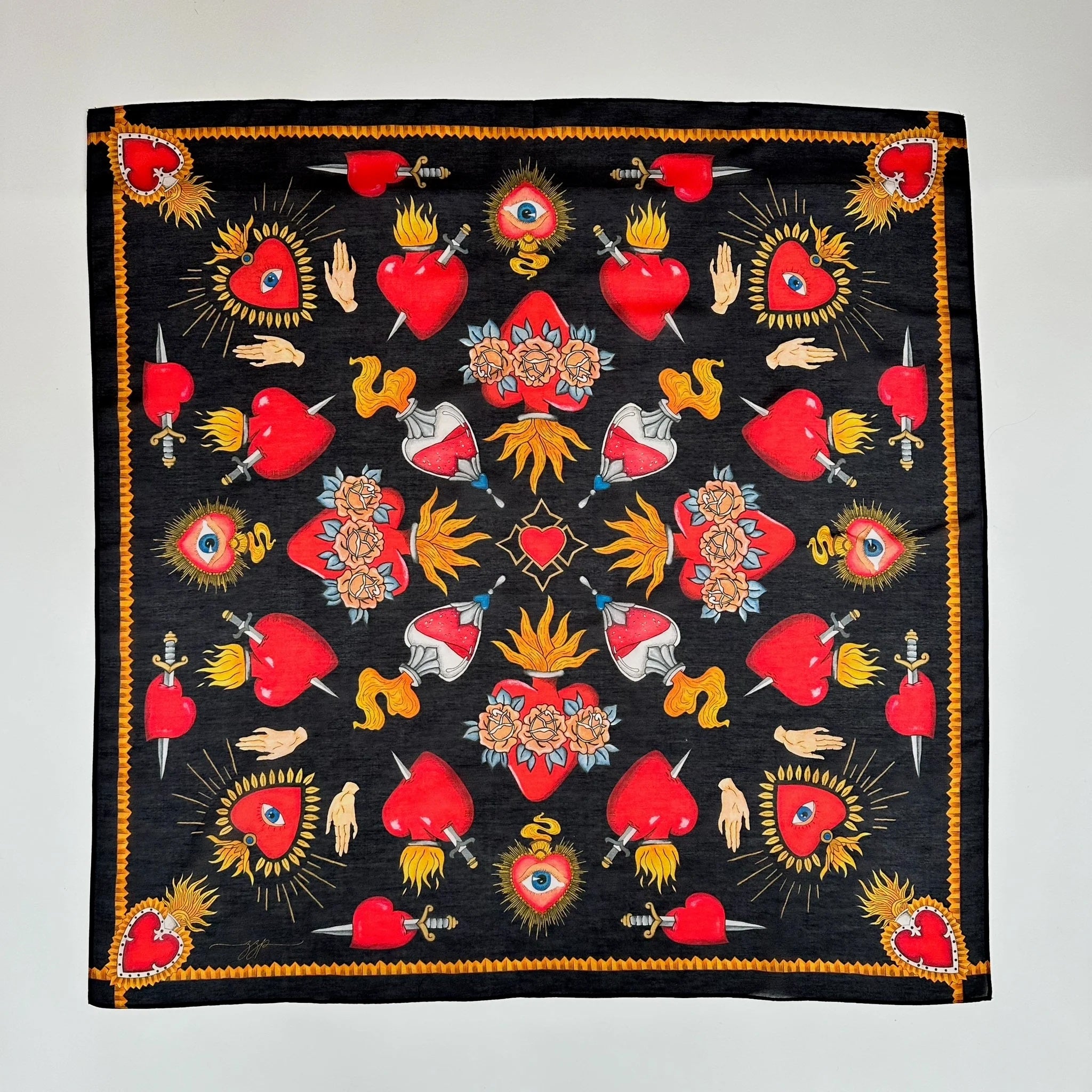 Sacred Heart Scarf -Charcoal - Silk/Cotton by ZZ Perry