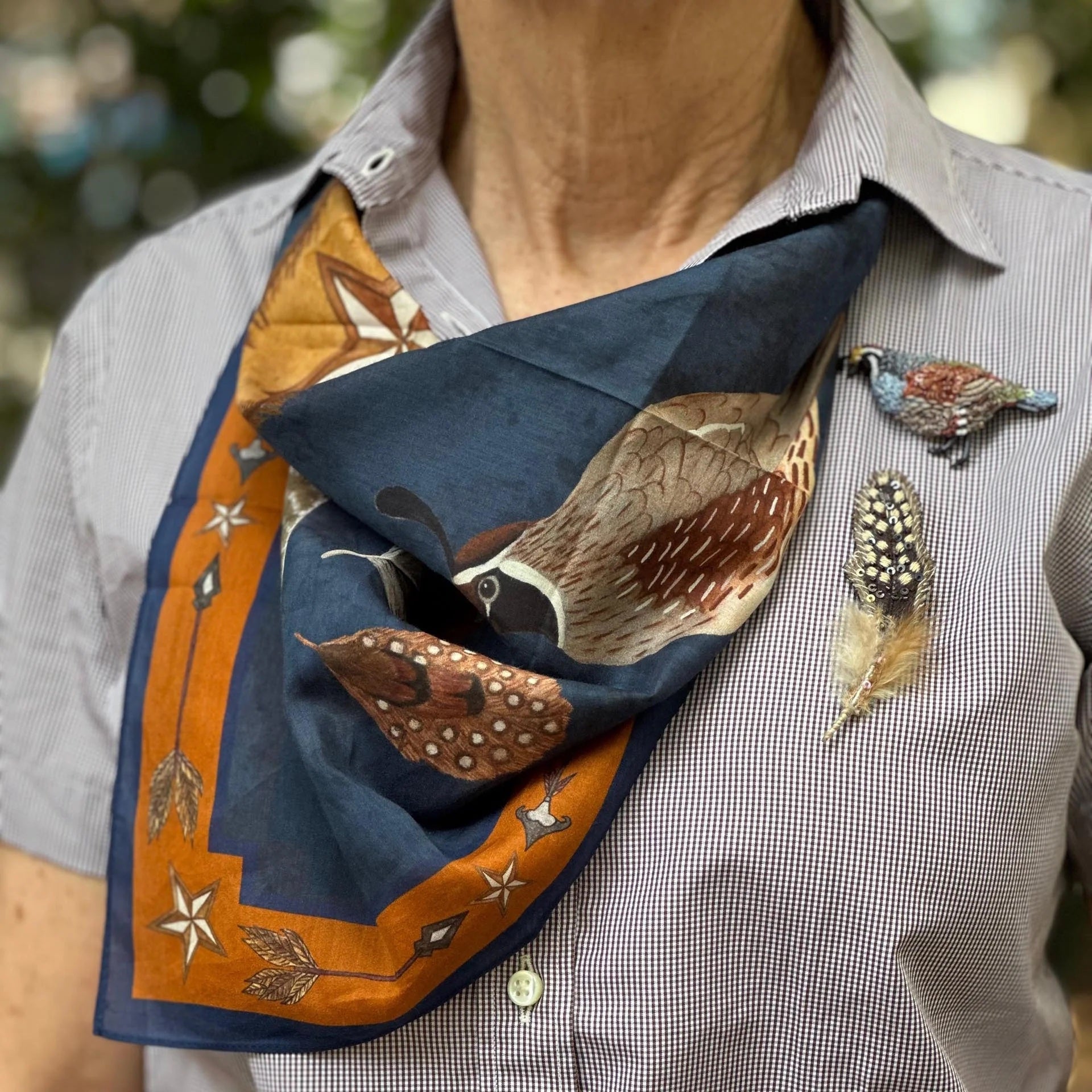 Upland Birds Scarf - Dark Indigo - Silk/Cotton by ZZ Perry
